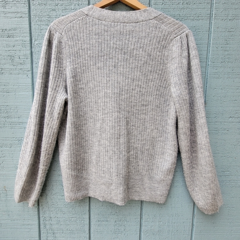 Talbots Ribbed Knit Metallic Rhinestone Button Cardigan size L Silver Gray - Picture 10 of 12